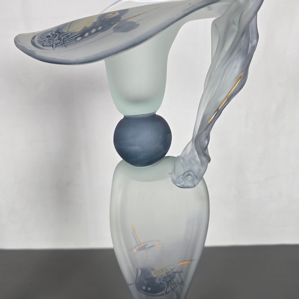 Ion Tamaian Signed Studio Art Glass Candle Holders Pair Frosted Blue Gold Gilt - Picture 6 of 16